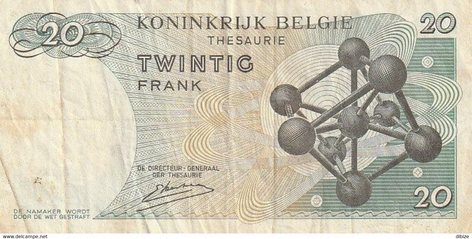 Billet De Banque Usagé. Belgique. 20 Francs. Personnage. Atomium. Etat Moyen. Taches. Froissé. - Sin Clasificación