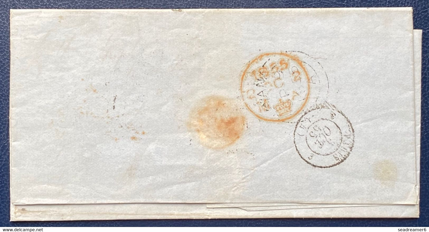 ️ 1855 De CUBA   Paris Par Bateau Anglais Entrée ANGL/AMB CALAIS + Taxe Tampon 30 + Griffe Rouge Colonies &c Art 13 - Prephilately