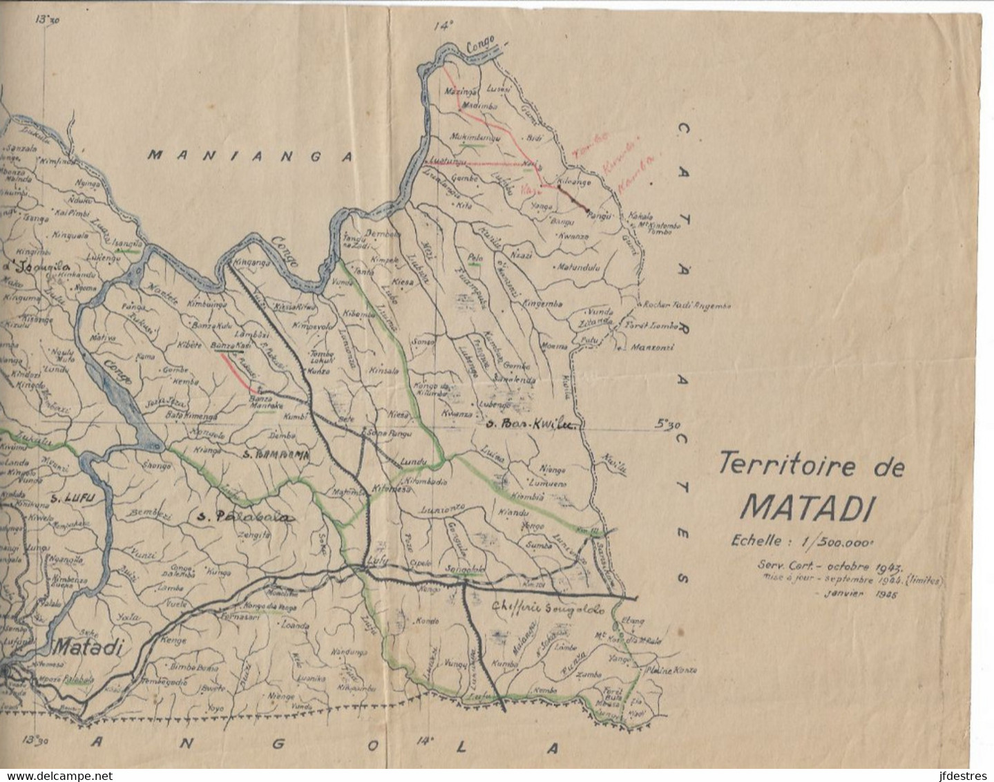Territoire De Matadi échelle 1/500.000 1943 Serv. Cart. Congo Belge Avec Secteurs Et Ajouts Manuscrits Administrateur - Cartes Géographiques
