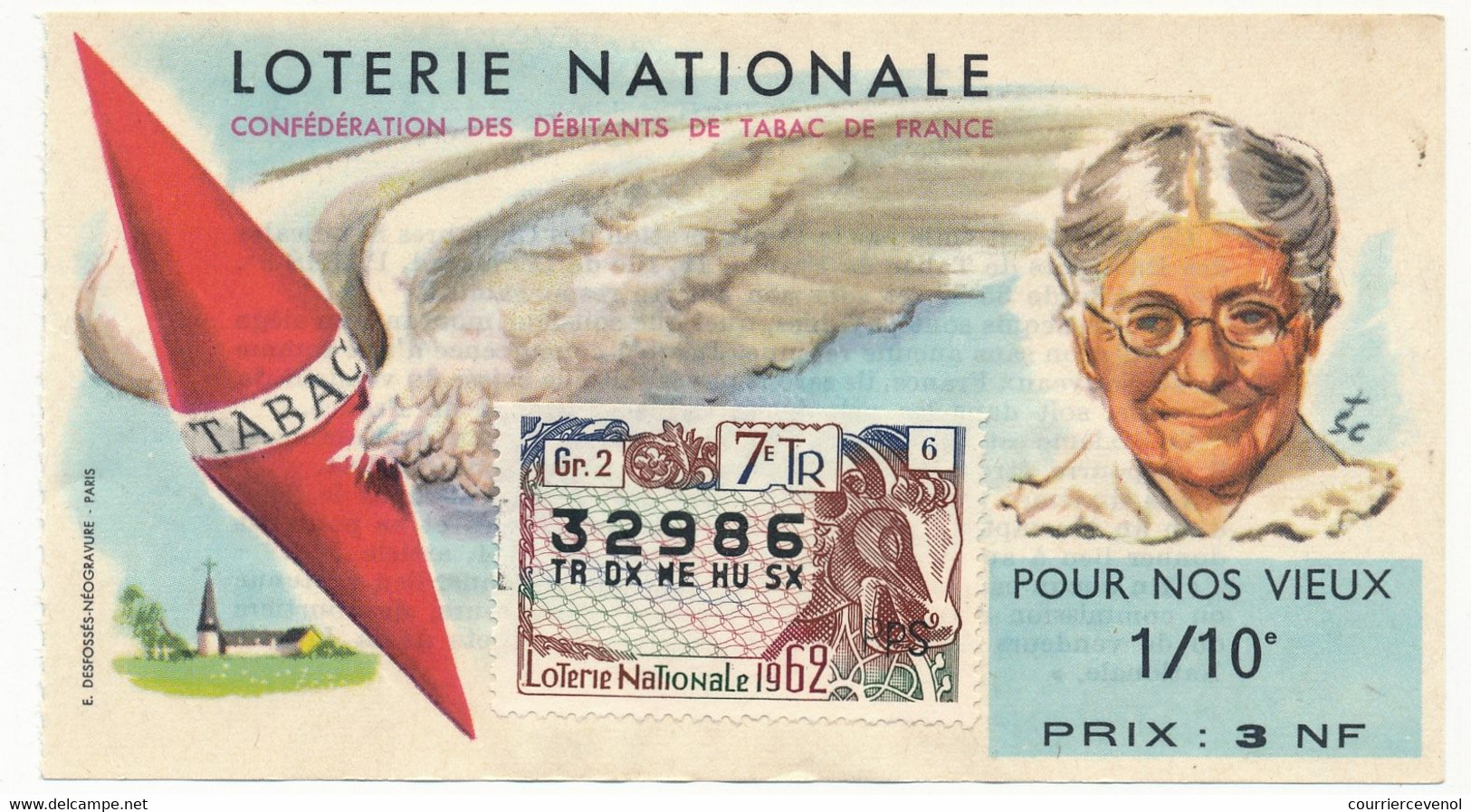 FRANCE - Loterie Nationale - 1/10ème "Pour Nos Vieux" - 3 Nouveaux Francs - Billets De Loterie