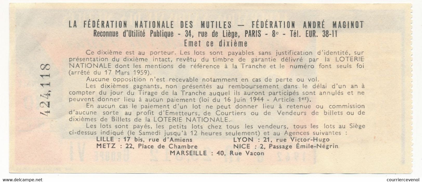 FRANCE - Loterie Nationale - 1/10ème Les Belles Villes De France - 3 Nouveaux Francs - 1962 - NANTES - Lotterielose