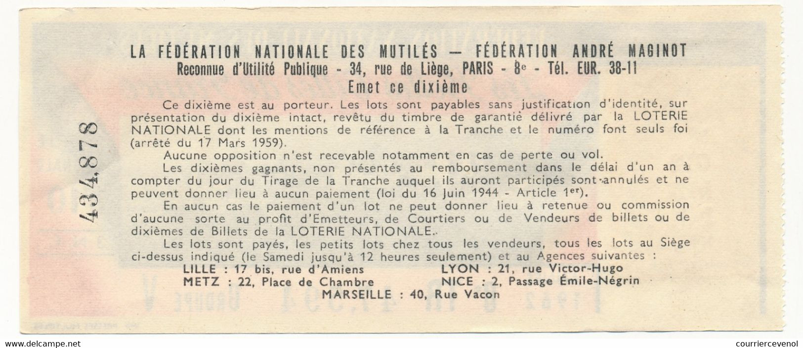 FRANCE - Loterie Nationale - 1/10ème Les Belles Villes De France - 3 Nouveaux Francs - 1962 - AVIGNON - Loterijbiljetten