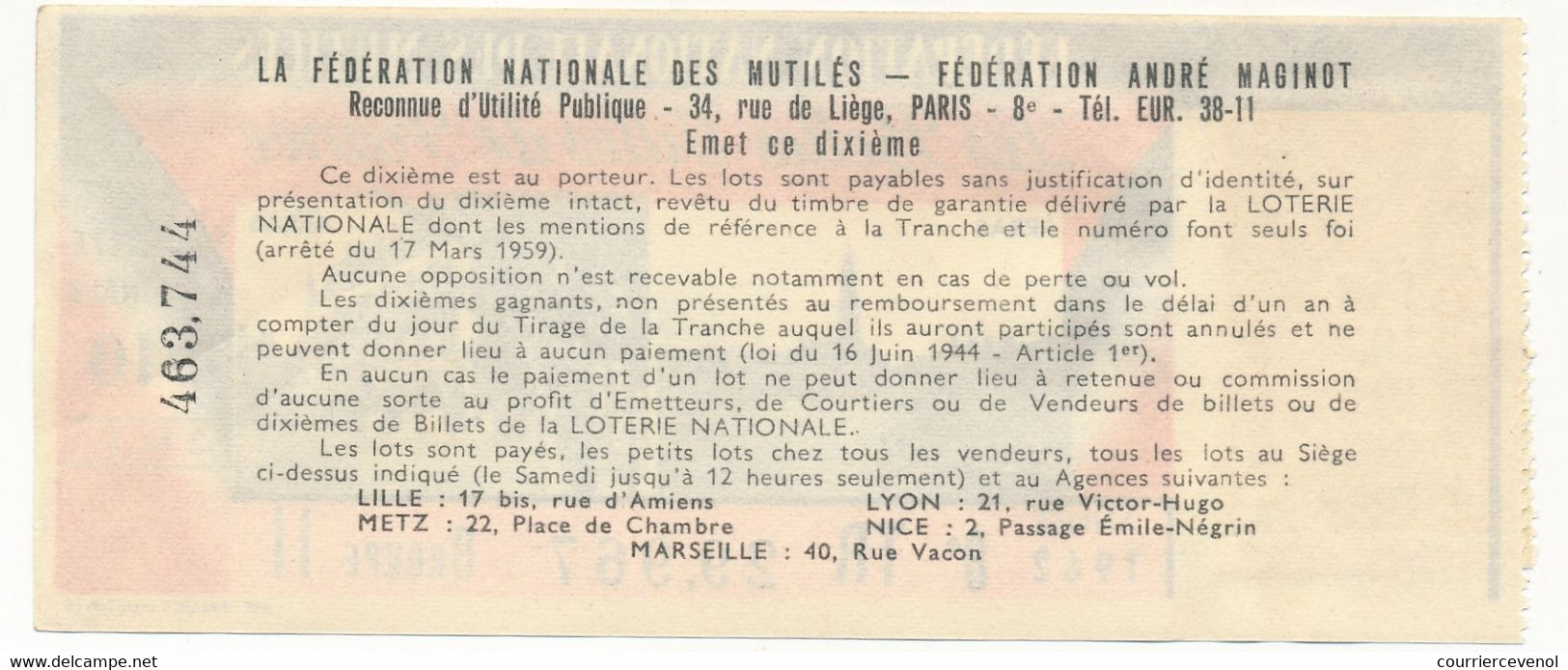 FRANCE - Loterie Nationale - 1/10ème Les Belles Villes De France - 3 Nouveaux Francs - 1962 - ARRAS - Lottery Tickets