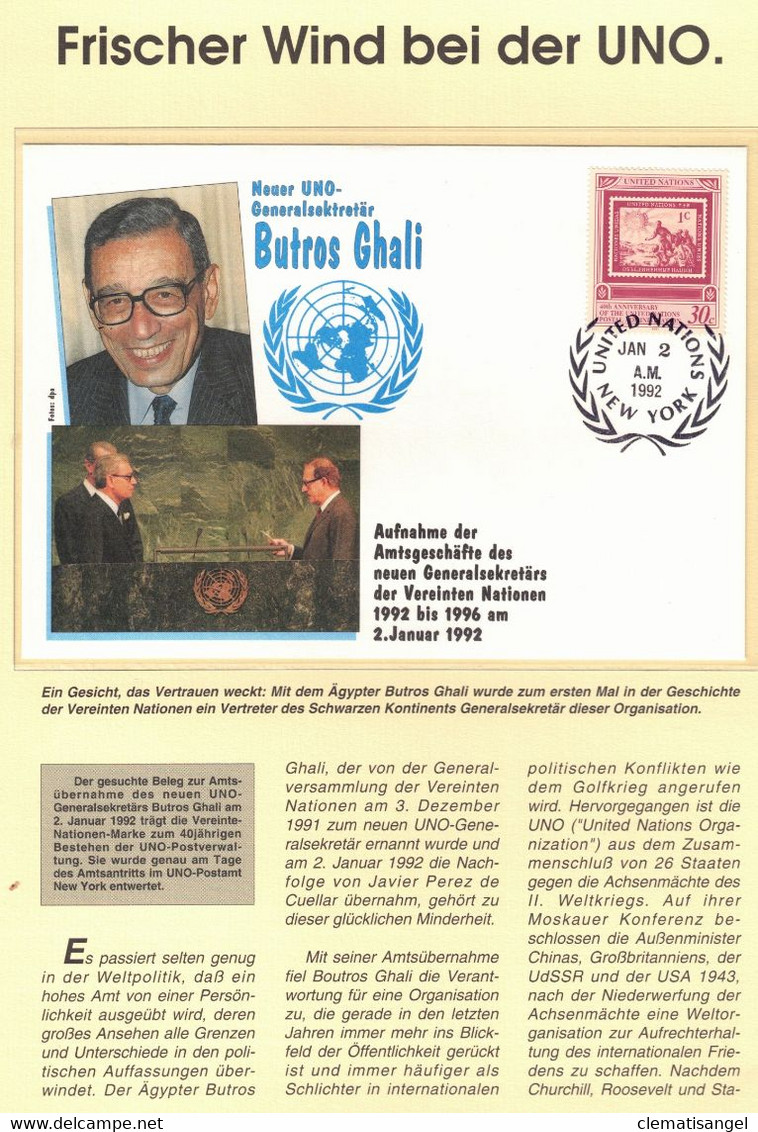 437Y * VEREINTE NATIONEN * NEUER UNO-GENERALSEKRETÄR BUTROS GHALI AUS ÄGYPTEN **!! - Cartas & Documentos