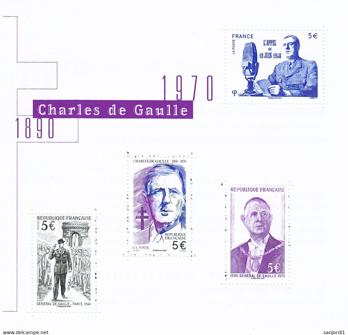 France Nouveautés 2020 De Gaulle  Feuillet Tirage 40 000 Neuf TB ** MNH Sin Charnela Prix De La Poste  20 - Nuevos