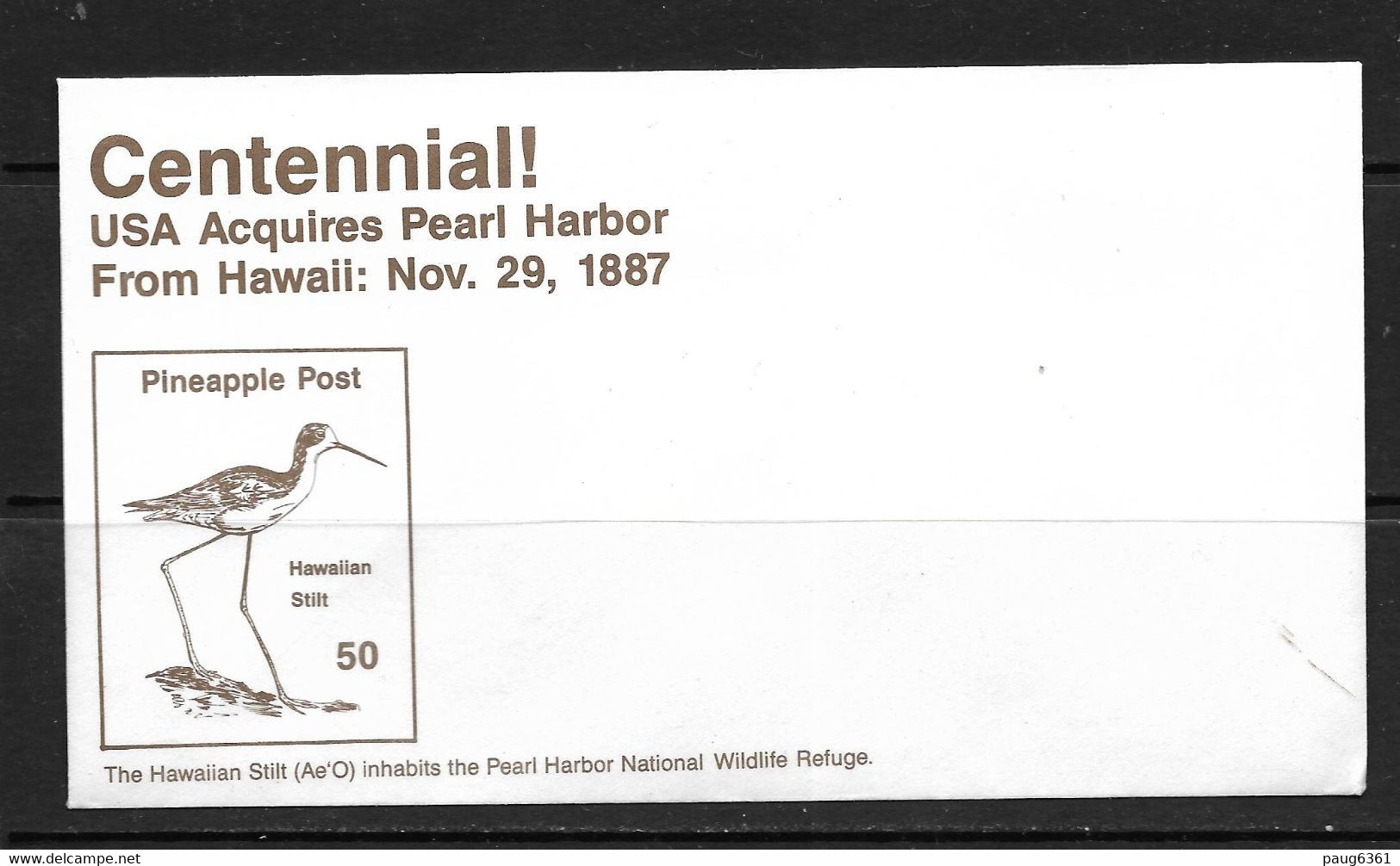 HAWAI-PINEAPPLE POST 1987 ENVELOPPE COMMEMORATIVE ECHASSIER - Hawaii