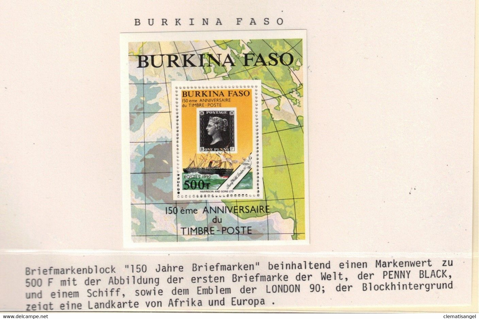 405Y * BURKINA FASO BLOCK * 1 FEINE WERTE PENNY BLACK  * 150 JAHRE BRIEFMARKEN * POSTFRISCH **!! - Burkina Faso (1984-...)
