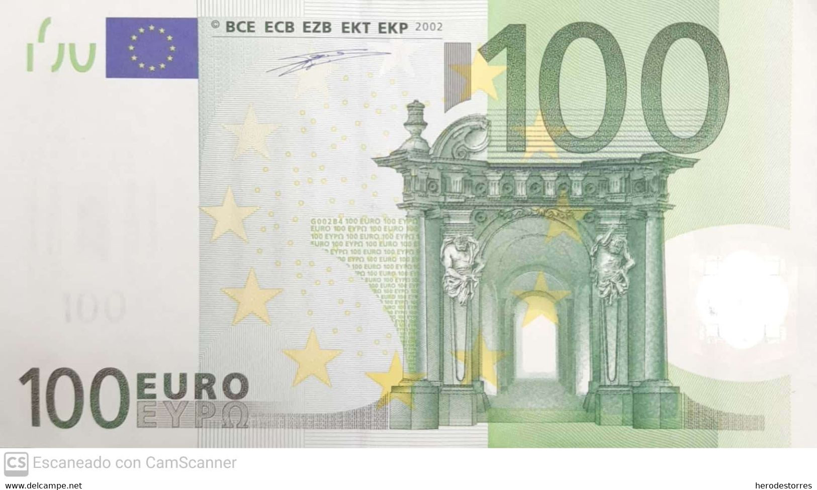 100 EURO HOLANDA(P) G002 Low Nummer, DUISEMBERG,AUNC - 100 Euro