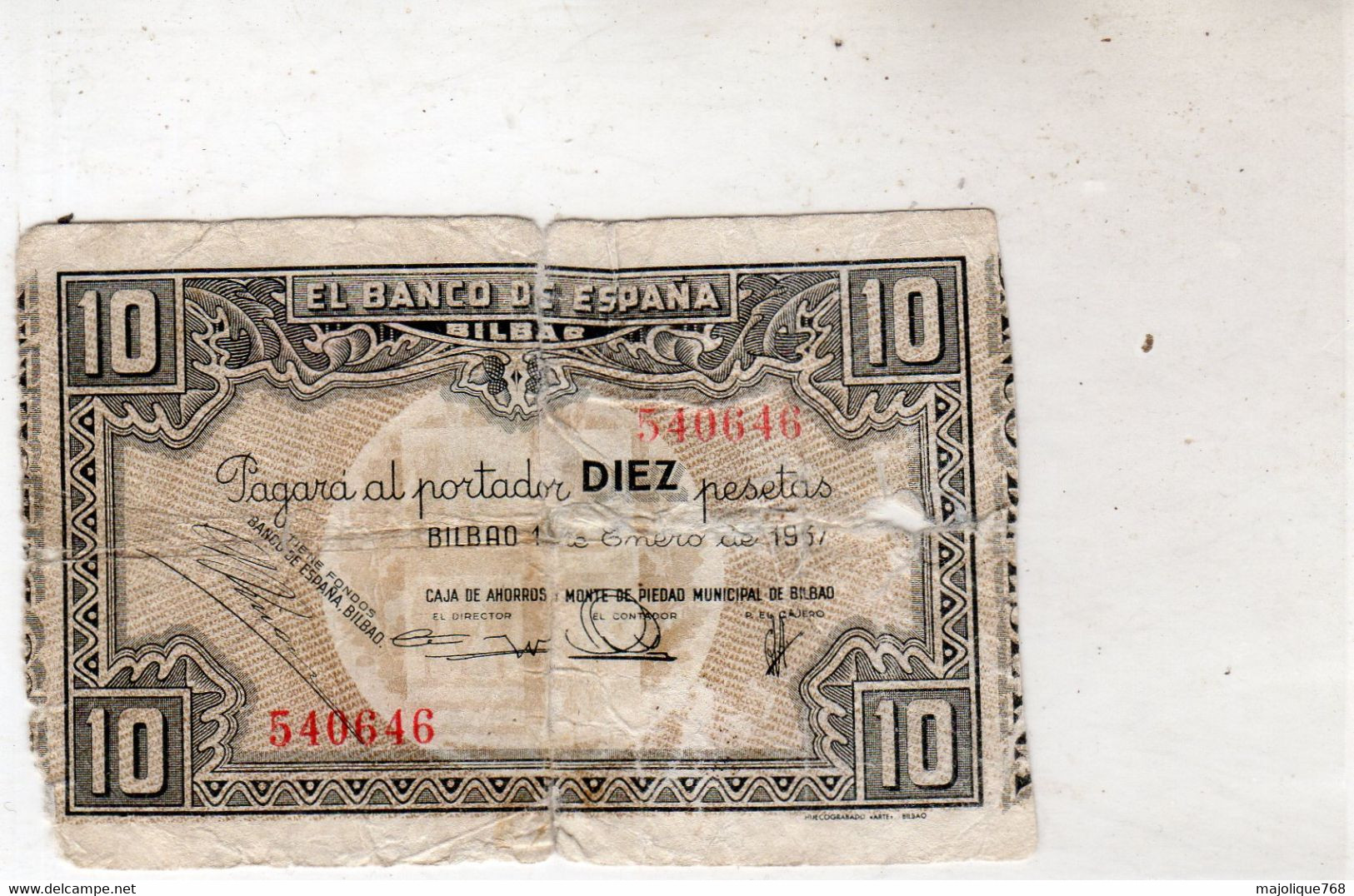 Billet D' Espagne  Régence De Franco 10 Pesetas Bilbao 1937 - - 10 Peseten