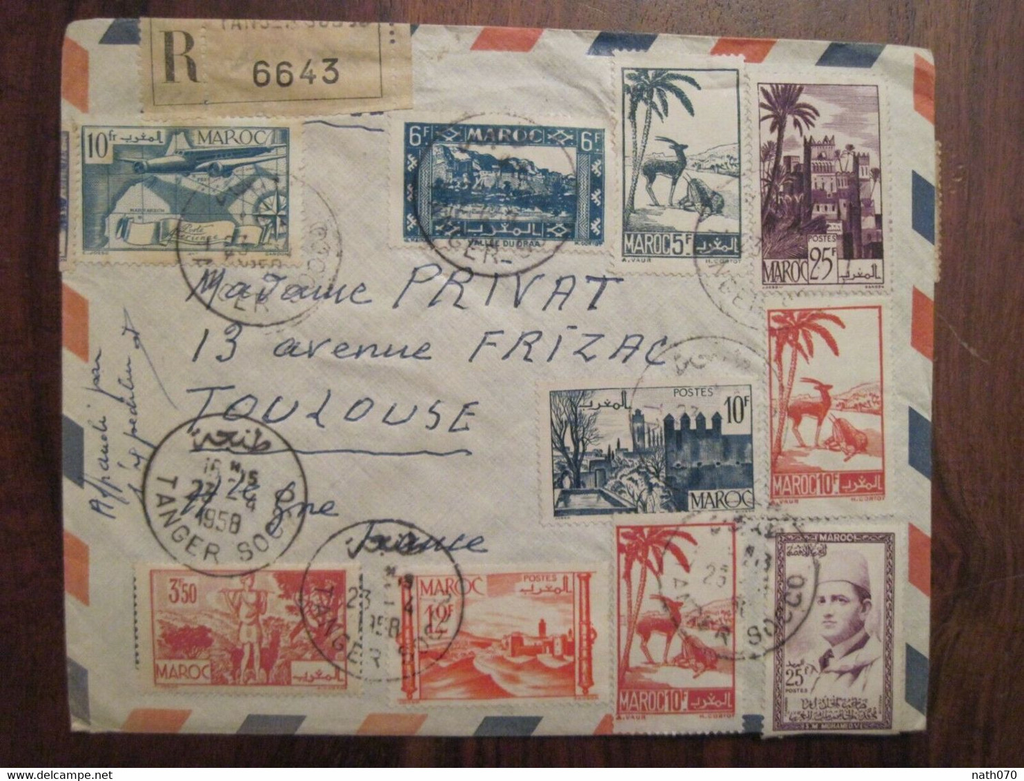 MAROC 1958 TANGER SOCCO FRANCE Lettre Cover Air Mail Enveloppe Cover Recommandé Bloc Voir Dos Aidez Les Tuberculeux - Covers & Documents