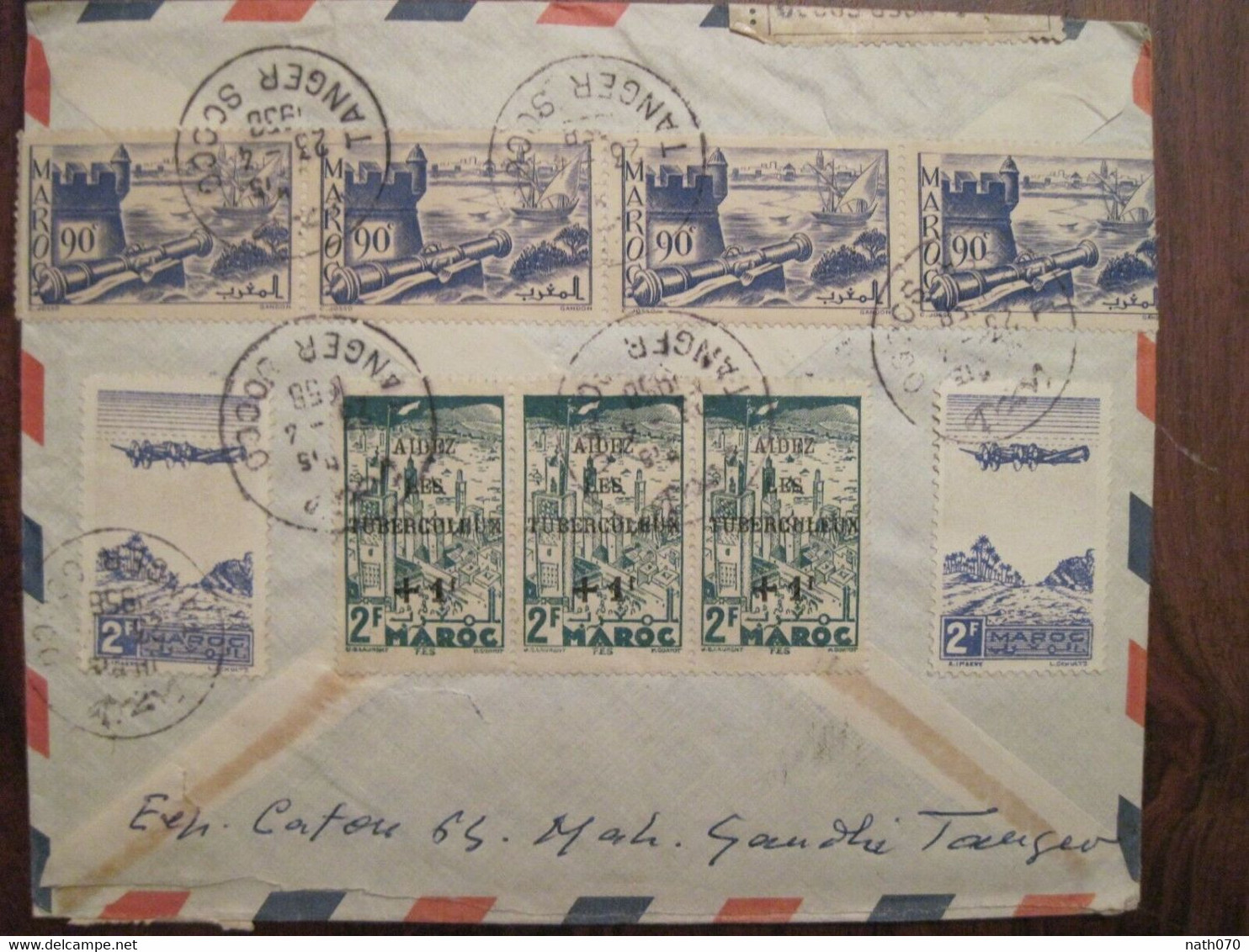 MAROC 1958 TANGER SOCCO FRANCE Lettre Cover Air Mail Enveloppe Cover Recommandé Bloc Voir Dos Aidez Les Tuberculeux - Briefe U. Dokumente