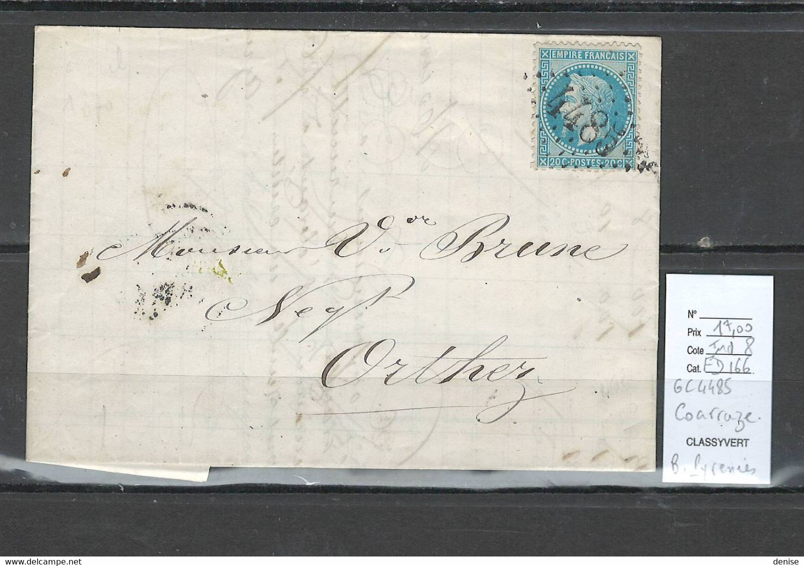 France - Lettre - GC 4485 - COARRAZE - Basses Pyrénées - 1870 - 1849-1876: Klassik