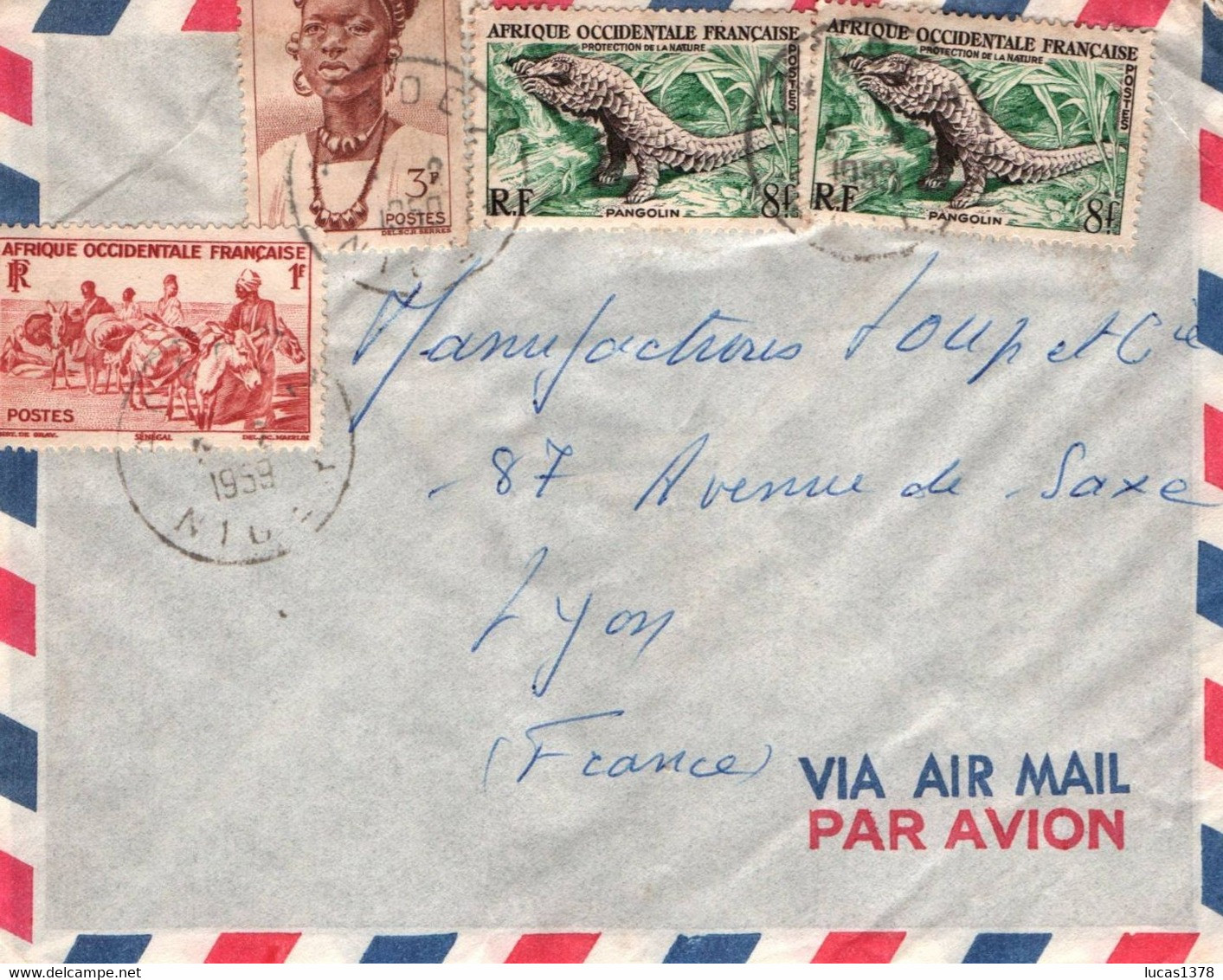 LETTRE PAR AVION / DEPART AGADEZ POUR LYON 1959 / PANGOLIN ..... - Covers & Documents