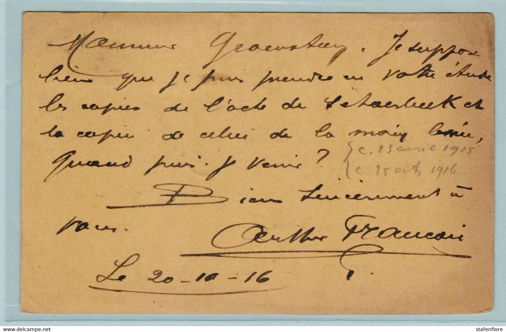 Reich, S.S. Brussel 20.10.1916 Naar Laeken, Arthur Francois Architecte Naar Notaris Groensteen - Autres & Non Classés