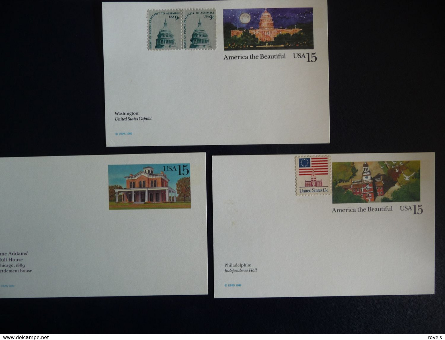 (4) USA UNITED STATES 3X POSTCARD USPS 1989 UNITED STATES CAPITOL/ INDEPENCE HALL / JANE ADDAMS HULL HOUSE / SEE SCAN - Otros & Sin Clasificación
