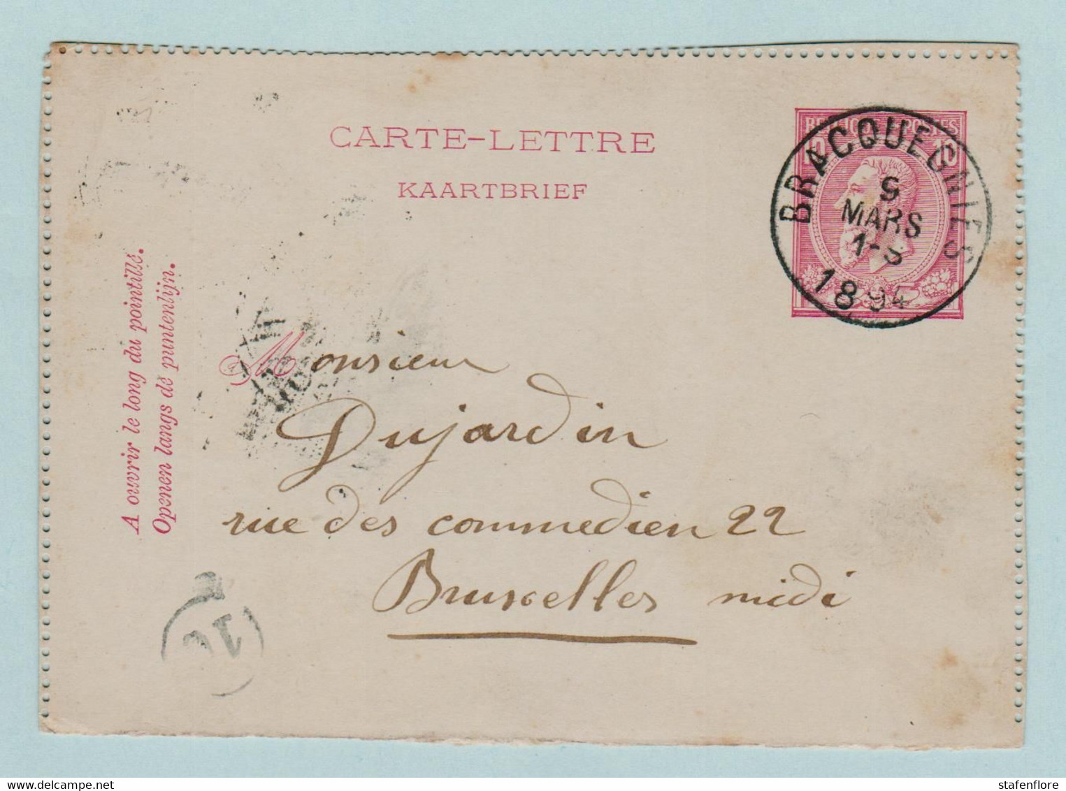 Kaartbrief, Carte Lettre Van Bracquegnies  Naar Bruxelles ,met Opdrukzegels Capon Nr 46 - Letter Covers