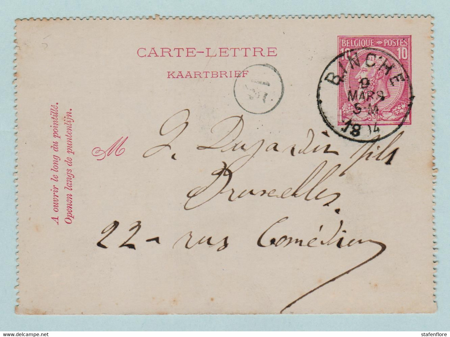 Kaartbrief, Carte Lettre Van  BINCHE  Naar Bruxelles ,met Opdrukzegels Capon Nr 46 - Letter Covers