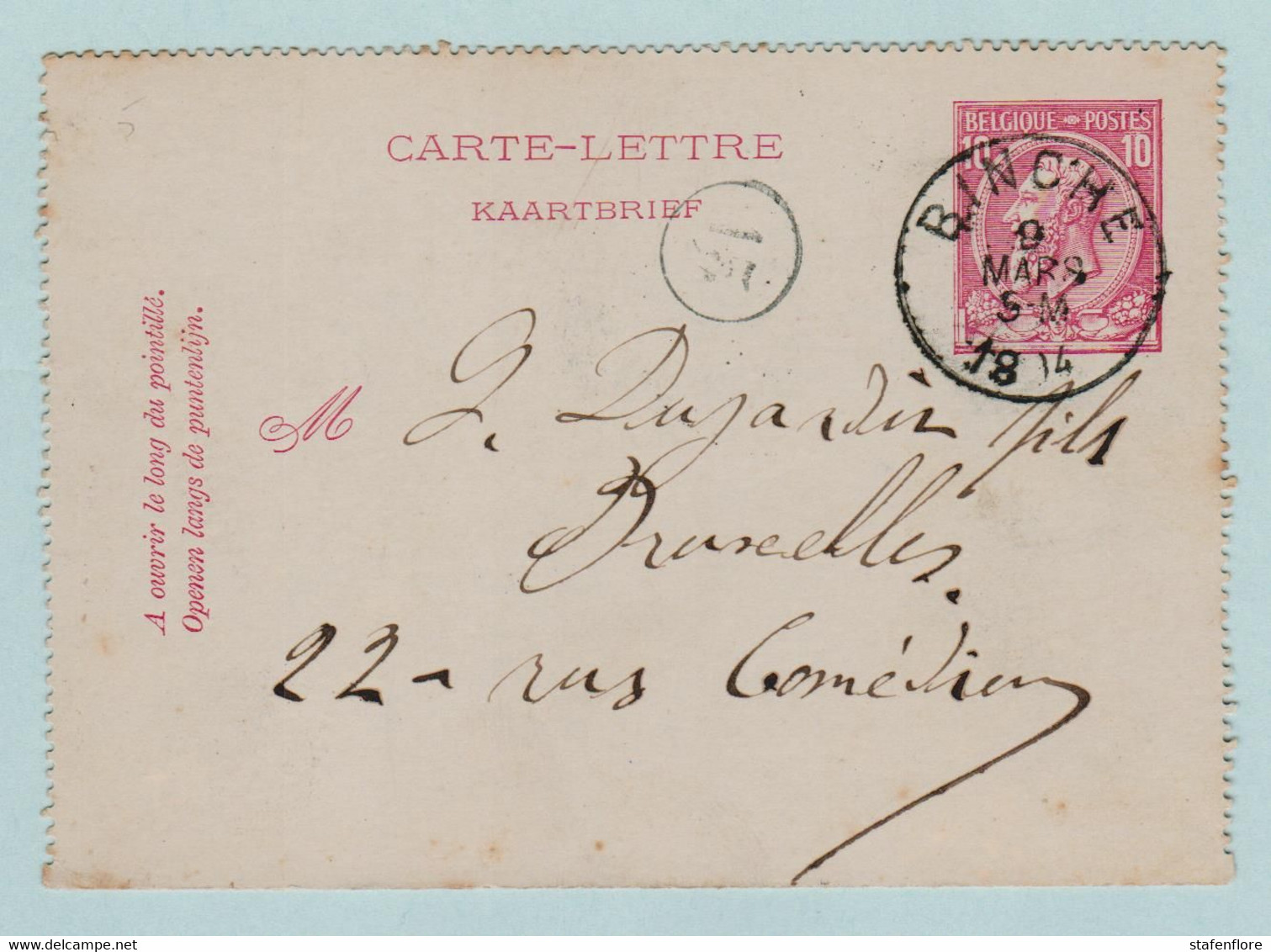 Kaartbrief, Carte Lettre Van  BINCHE  Naar Bruxelles ,met Opdrukzegels Capon Nr 46 - Briefumschläge