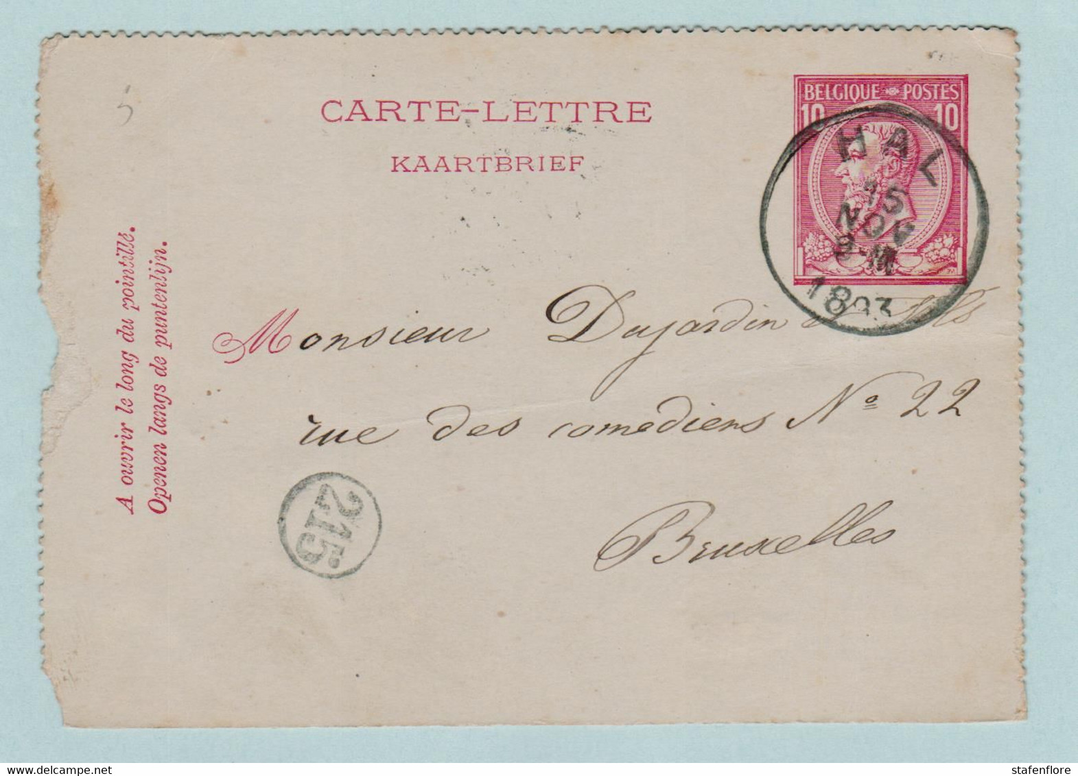 Kaartbrief, Carte Lettre  , Hal  Naar Bruxelles ,met Opdrukzegels Capon Nr 46 - Briefumschläge