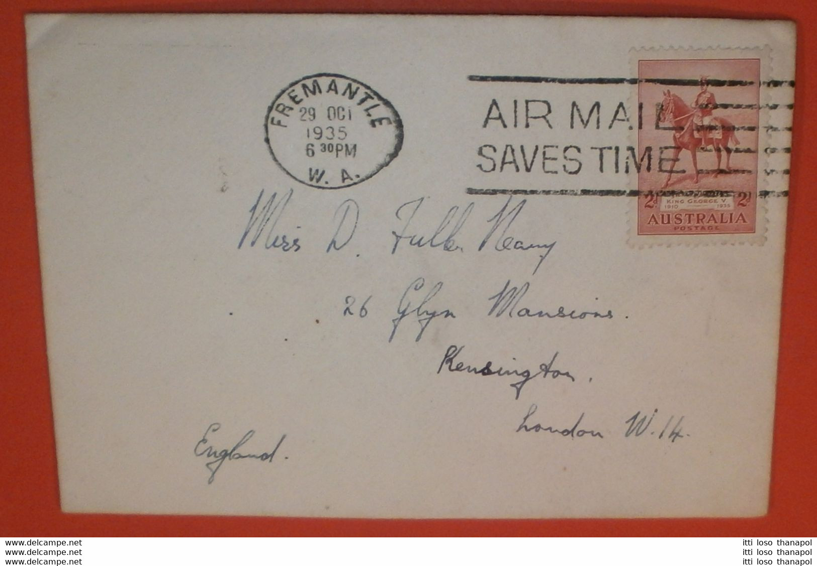 AUSTRALIEN 129 Georg V. - Pferd Tiere -- Fremantle (Perth) 29.10.1935 Slogan: Air Mail ... - Brief Cover (2 Foto)(38634) - Covers & Documents