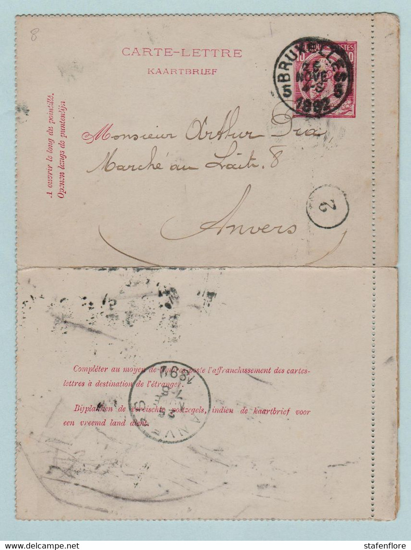 Kaartbrief, Carte Lettre, Express  , Brussel Naar Antwerpen ,met Opdrukzegels Capon Nr 46 - Enveloppes-lettres