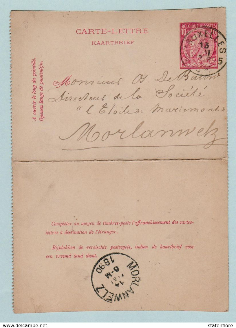 Kaartbrief, Carte Lettre, Express  , Brussel Naar Morlanwelz ,met Opdrukzegels Capon Nr 46 - Letter Covers