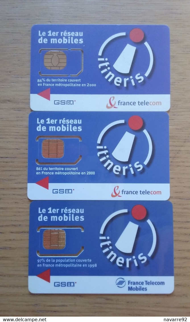 LOT 3 CARTES GSM SIM ITINERIS FRANCE TELECOM T.B.E !!! - Otros & Sin Clasificación