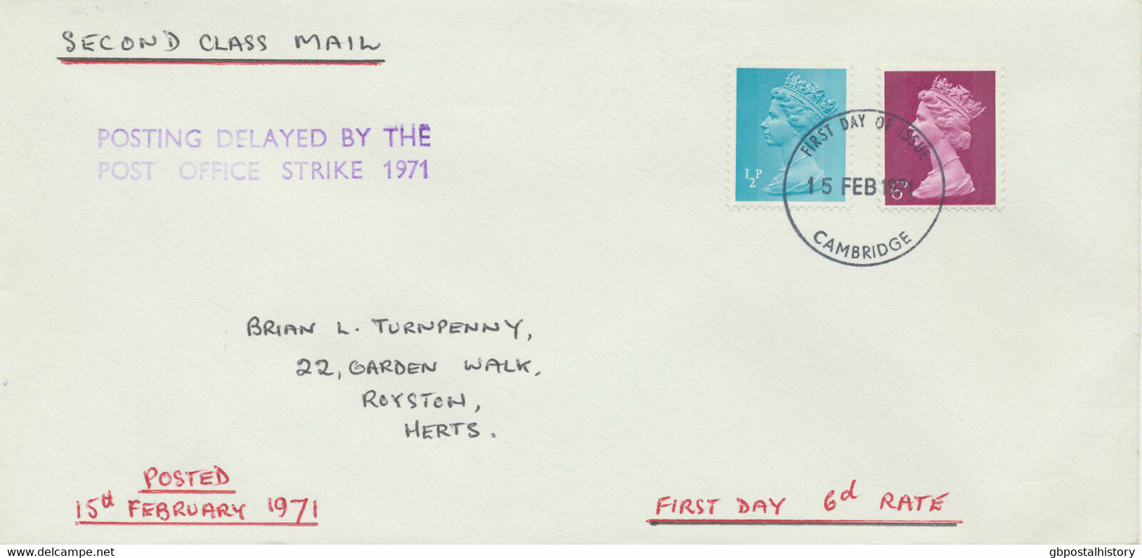 GB 15.2.1971 Machin Pre-Decimal 6 D On Superb Second Class Mail Letter- FDC - Série 'Machin'