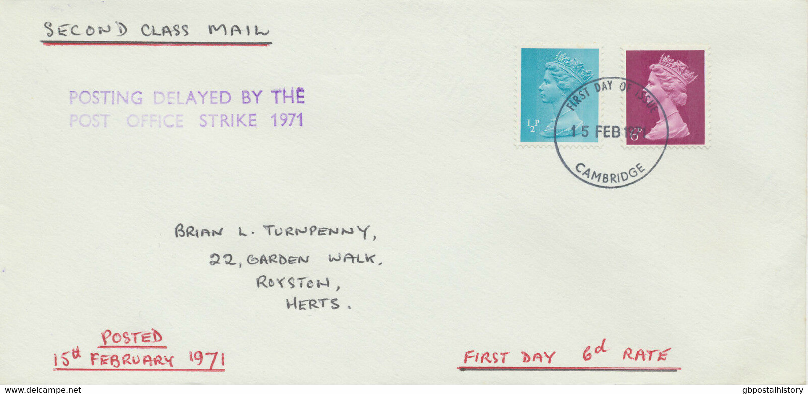 GB 15.2.1971 Machin Pre-Decimal 6 D On Superb Second Class Mail Letter- FDC - Machins