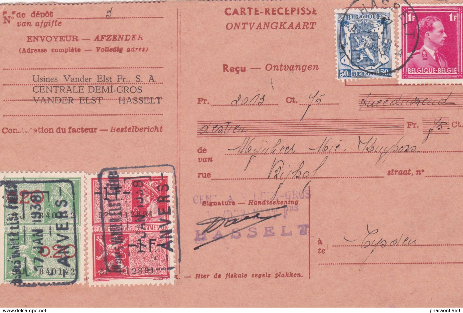 Carte Récépissé Timbres Fiscaux 426 428 Hasselt à Eysden - Andere & Zonder Classificatie