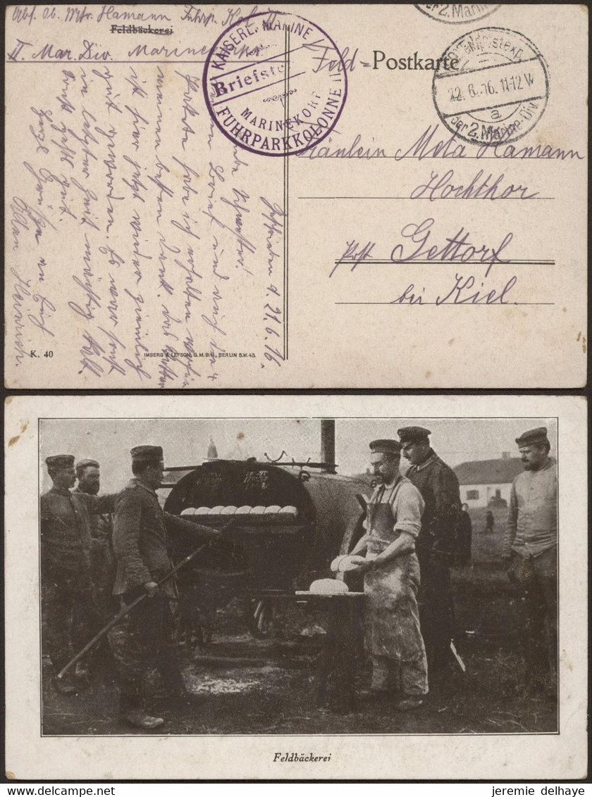 Bataillon Allemand - Feldbäckerei (1916) + Briefstempel "Kaiserl. Marine / Marinekorps Fuhrparkkolonne" - Deutsche Armee