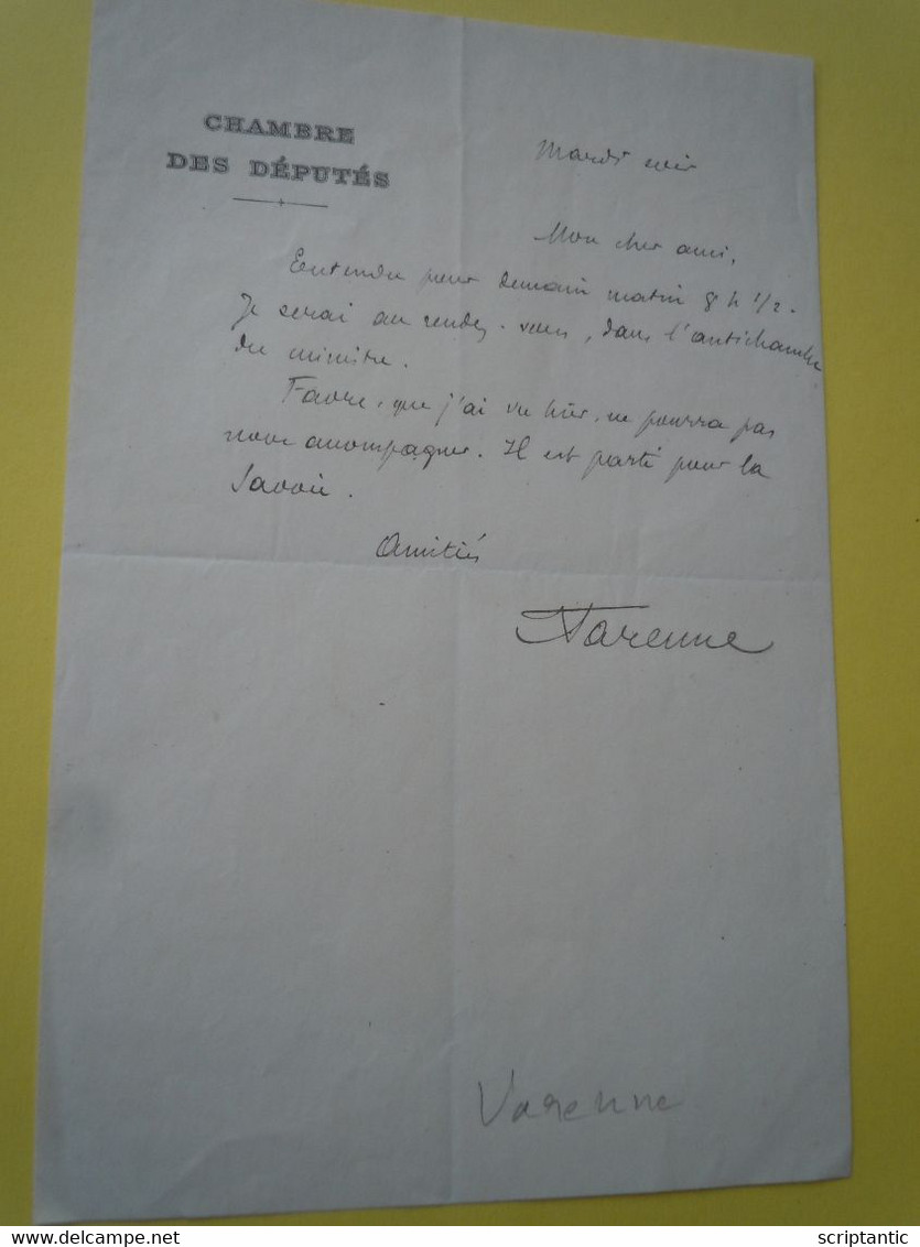 BIllet Autographe Alexandre VARENNE (1870-1947) Fondateur De LA MONTAGNE - Député Socialiste Du PUY De DOME - Other & Unclassified