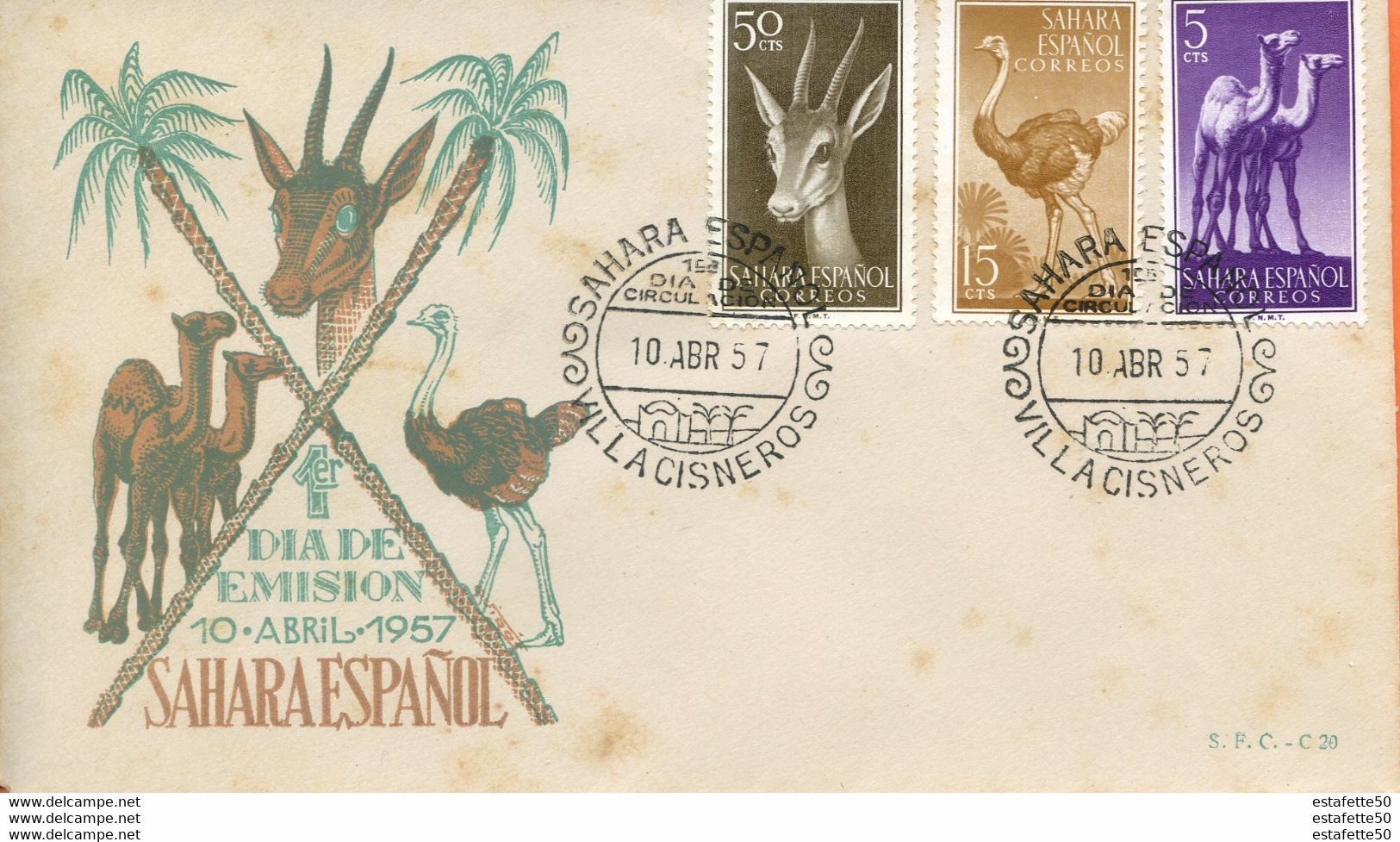 Maroc;FDC 1957 " Sahara Espagnol  " 10 Abril 1957"Morocco;Marruecos - Maroc (1956-...)