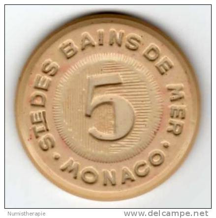 Jeton De Casino : Sté Des Bains De Mer Monaco : 5 (francs) : Plastique - Casino