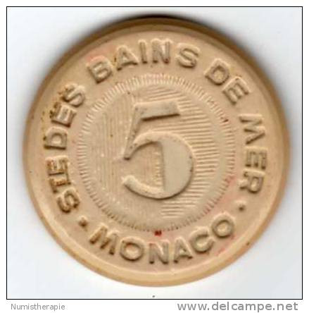 Jeton De Casino : Sté Des Bains De Mer Monaco : 5 (francs) : Plastique - Casino