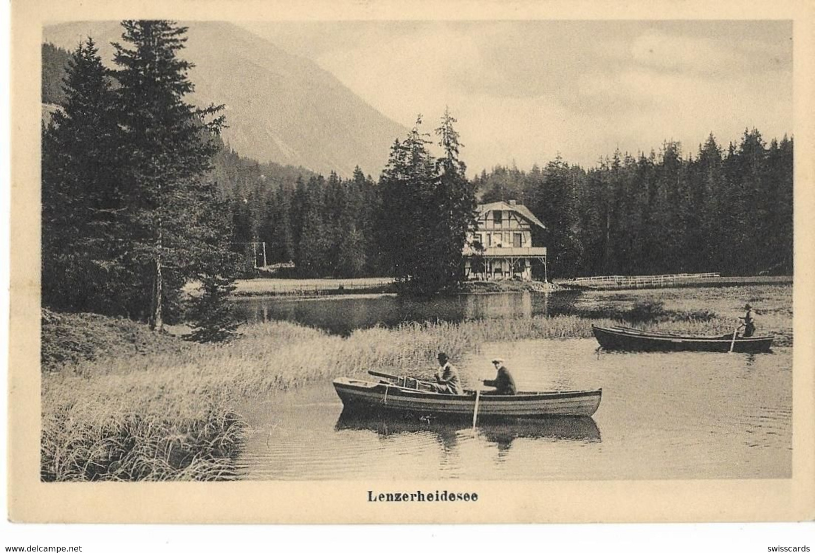 LENZERHEIDSEE: Ruderboote Mit Inselchaelt ~1910 - Lantsch/Lenz