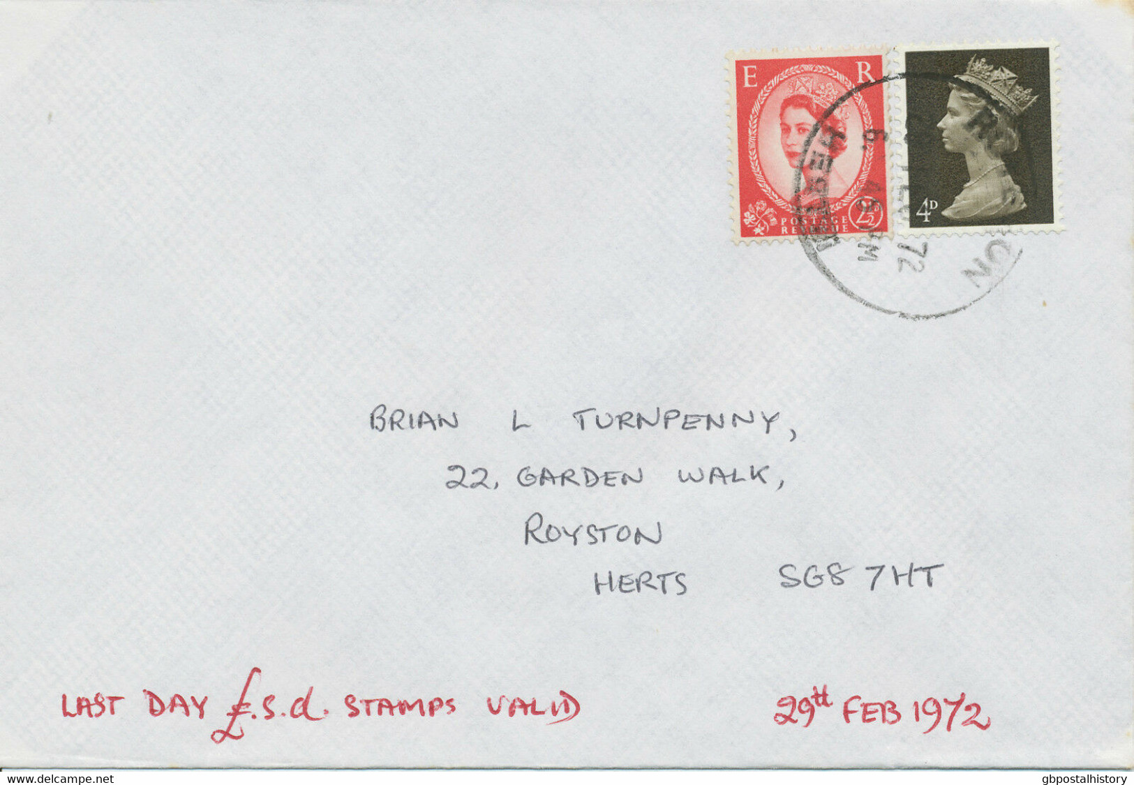 GB 29.2.1972, Wilding 2 1/2 D And Machin 4 D On Superb Last Day Cover @@LOOK@@ - Série 'Machin'