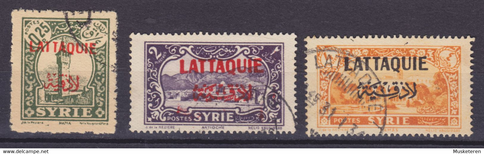 Lattiquie 1931 Mi. 68, 75, 77  0.25, 2, 4 Piastre Syria Overprinted W. 'LATTIQUIE' In French & Arabic (Used) - Oblitérés