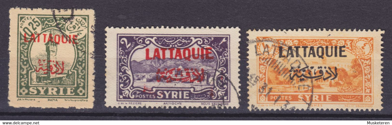 Lattiquie 1931 Mi. 68, 75, 77  0.25, 2, 4 Piastre Syria Overprinted W. 'LATTIQUIE' In French & Arabic (Used) - Usados