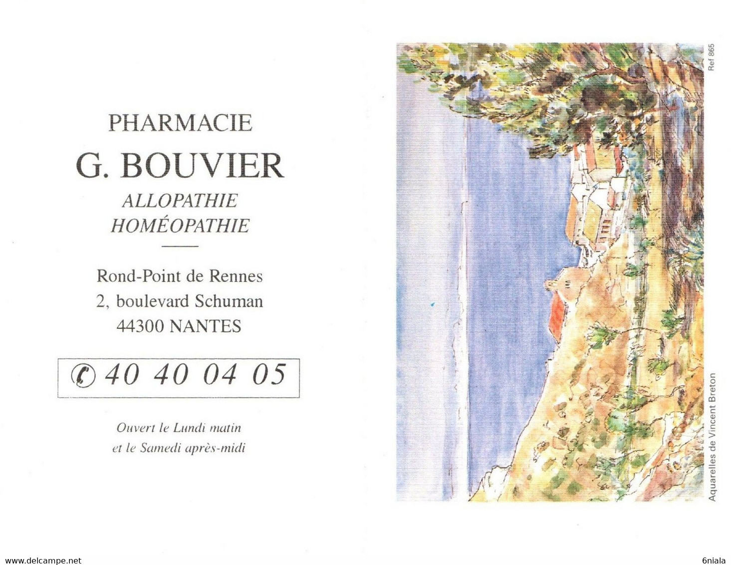 6796 Petit Calendrier De Poche  1996 (scan Recto-verso)   Aquarelle Vincent Breton Pharmacie BOUVIER NANTES 44 - Formato Piccolo : 1991-00