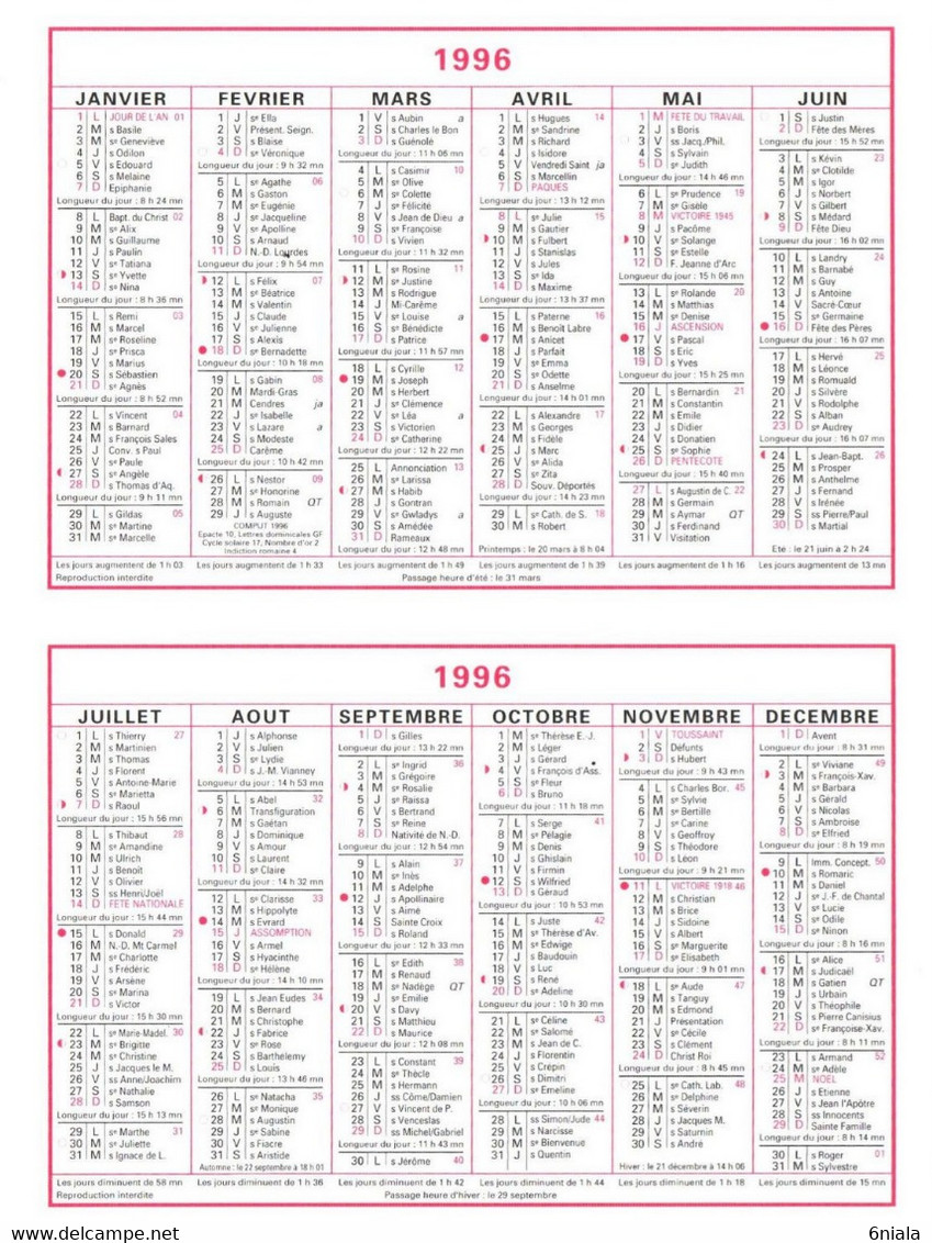 6796 Petit Calendrier De Poche  1996 (scan Recto-verso)   Aquarelle Vincent Breton Pharmacie BOUVIER NANTES 44 - Kleinformat : 1991-00