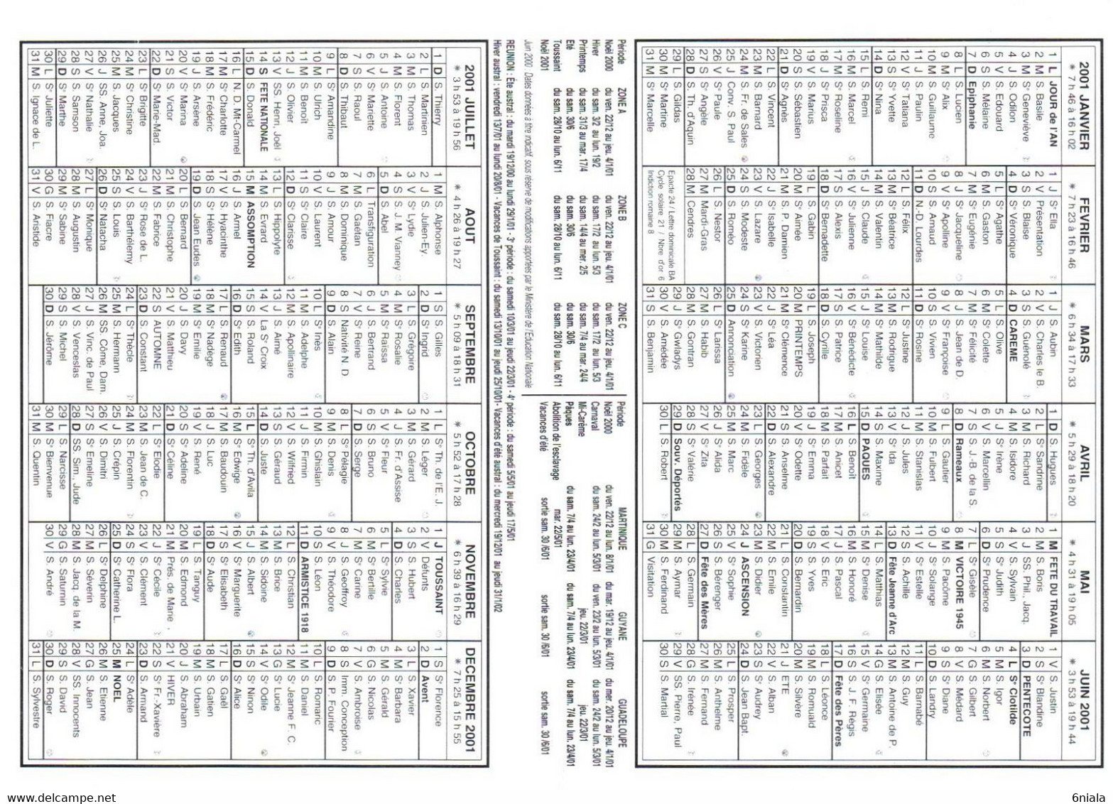 6797 Petit Calendrier De Poche 2001 (scan Recto-verso) La Poste BASSE GOULAINE  44 - Small : 2001-...