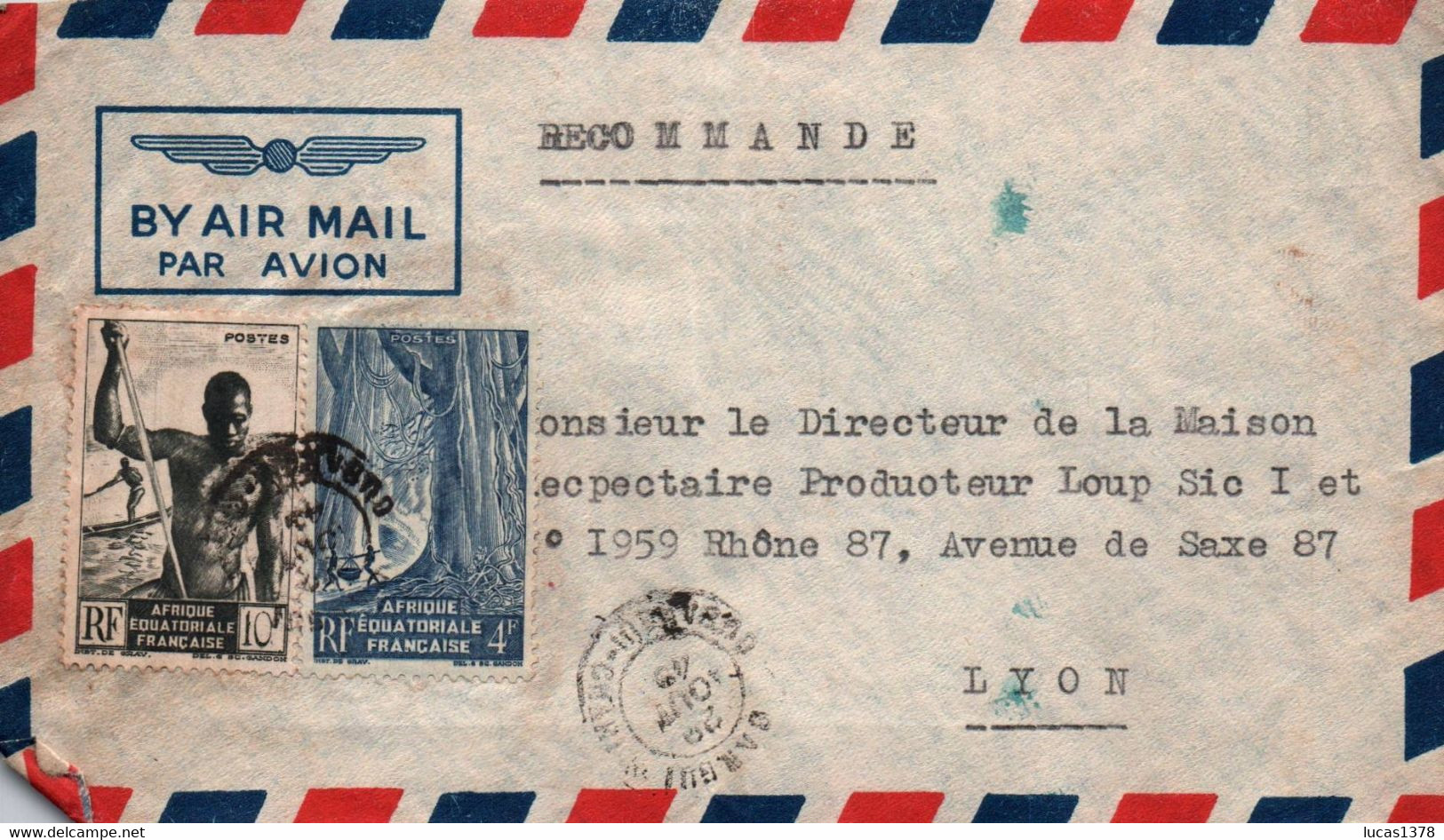 JOLIE LETTRE RECOMMANDEE PAR AVION BANGUI 1949 POUR LYON - Storia Postale