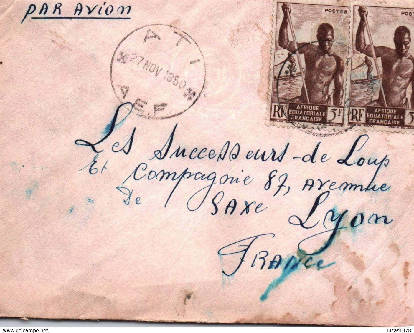 TCHAD / JOLIE LETTRE PAR AVION / ATI POUR LYON 1950 - Cartas & Documentos