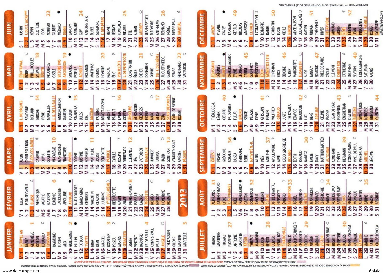 6803 Petit Calendrier Poche 2013 (scan Recto-verso) Ambulance Taxi PROUTZAKOFF 44 SAINT JULIEN DE CONCELLES - Small : 2001-...