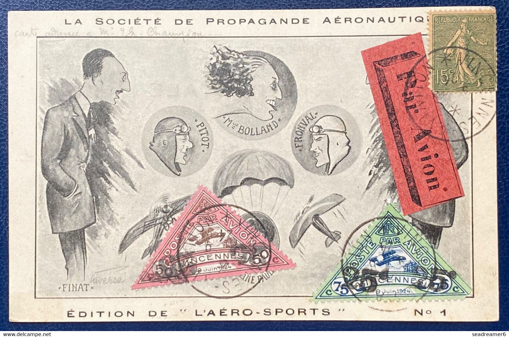 Carte Par Avion Vincennes-Aviation Semeuse N°130 +Vignettes Avion Goliath Farman 50c Et 25c (SURCHARGE RENVERSEE !) - Other & Unclassified