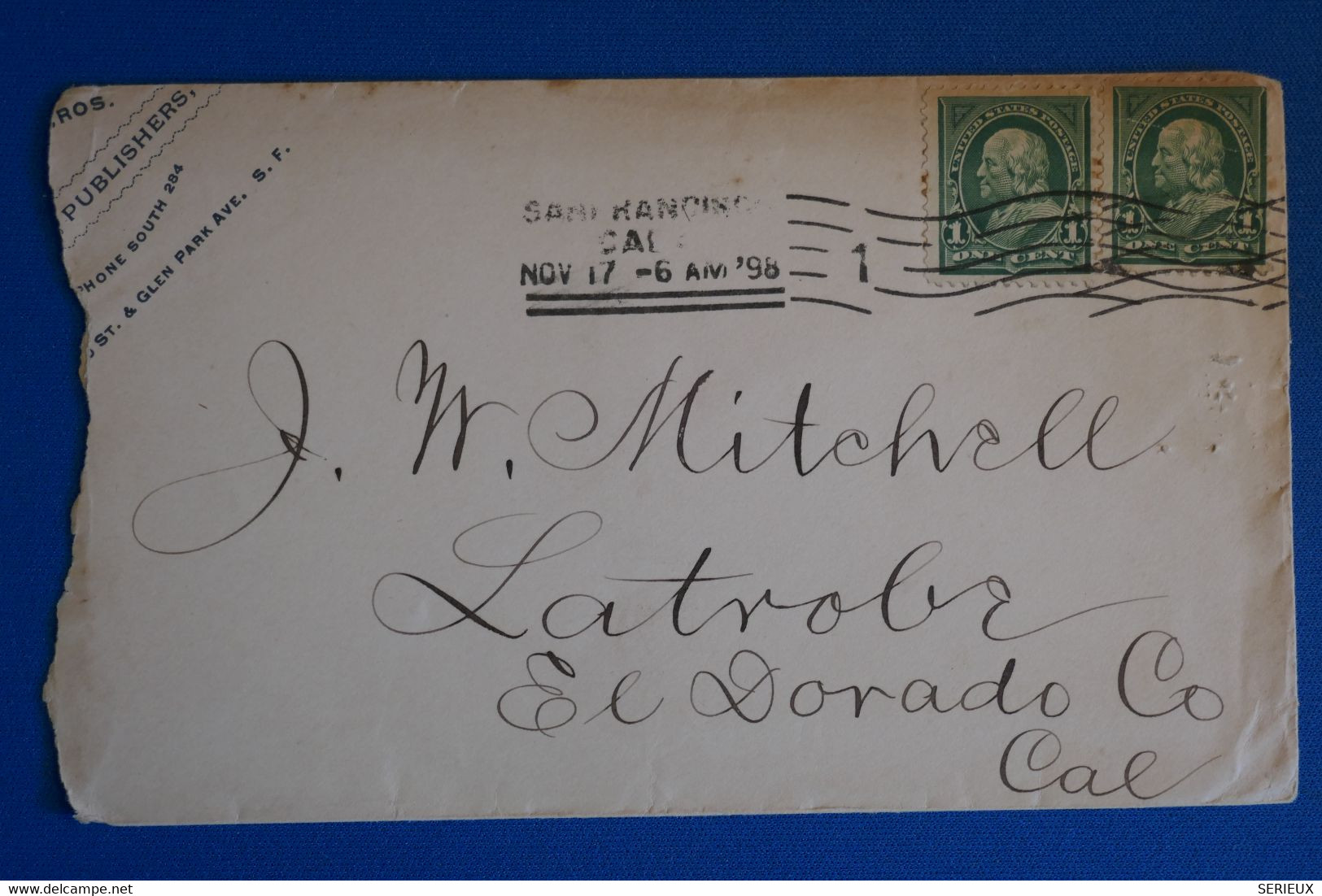 L20 ETATS UNIS BELLE LETTRE 1898 SAN FRANCISCO POUR EL DORADO +AFFRANCH INTERESSANT - Brieven En Documenten