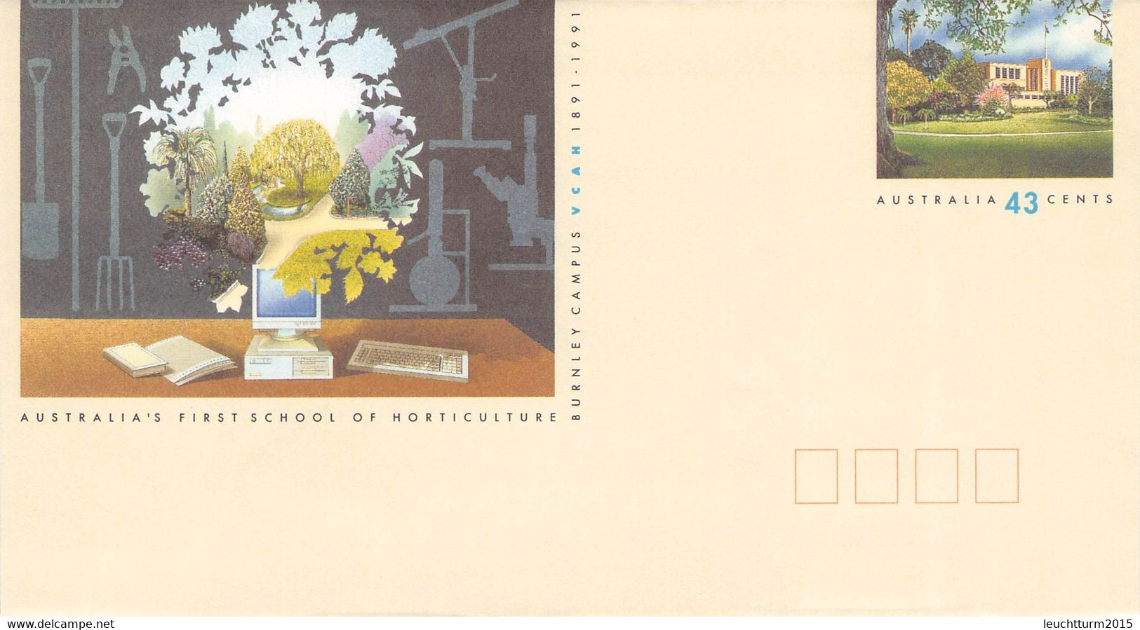 AUSTRALIA - Stationary ENVELOPE 43c SCHOOL OF HOLTICULTURE 1991 Unc /QD50 - Postal Stationery