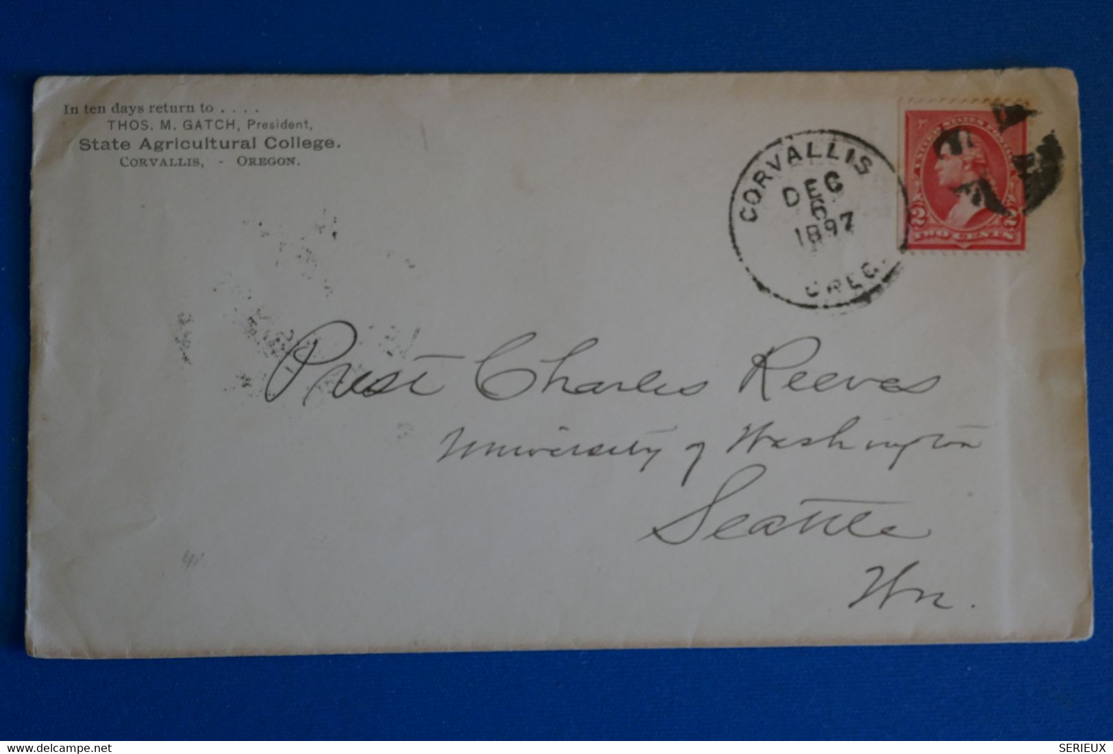 L20 ETATS UNIS BELLE LETTRE 1897 CORVALLIS POUR SEATTLE + AFFRANCH. INTERESSANT - Brieven En Documenten