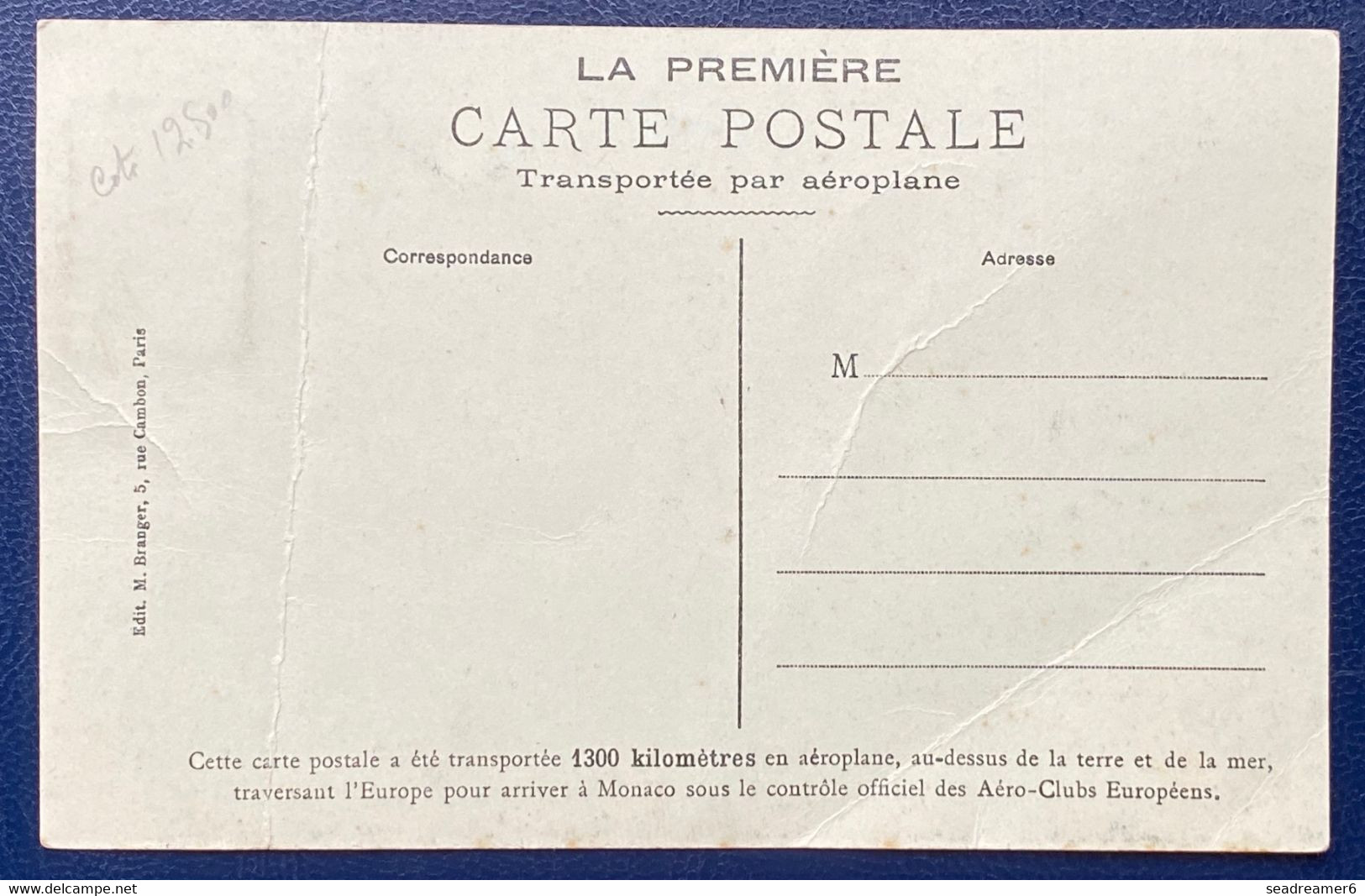 Carte Par Avion Le Rallye Aérien 1914 Vignette Obl Rallye Aerien Bruxelles Et MONACO (plis) Mais RARE - Covers & Documents